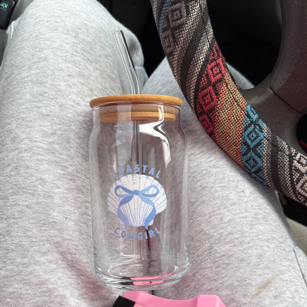 Coastal Cowgirl Glass Tumbler with Straw handmade